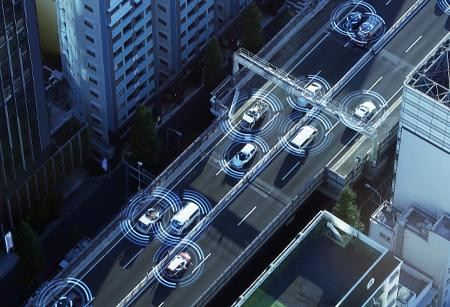 Image of cars on highway with tracking circle